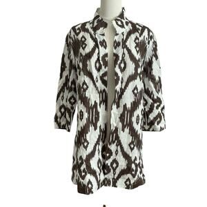Chico's Linen Blazer Open Cardigan Medium Size 1 Ikat Relaxed Resort Cruise NWT